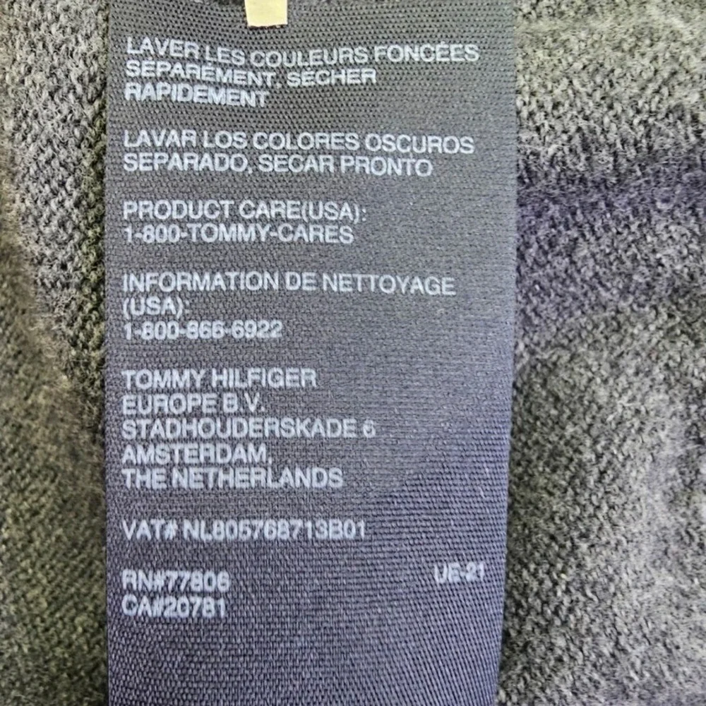Tommy Hilfiger Mens V-Neck Sweater Charcoal Gray Heather Knit Logo Size Large